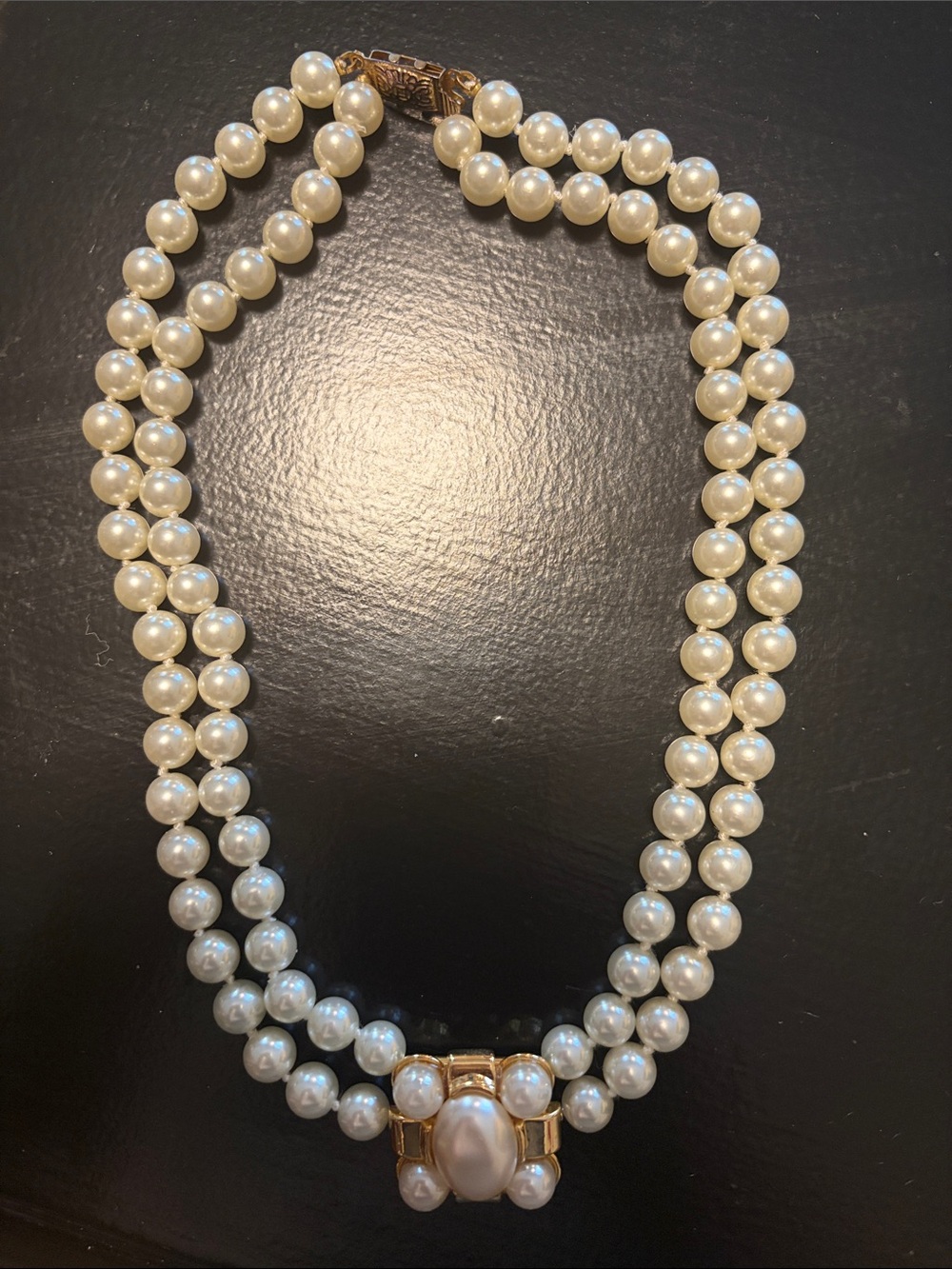 Elegant Ivory Pearl Double-Strand Necklace with Gold Accent